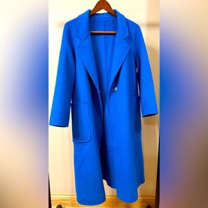 Elegant NWT Hand-Made Blue Wool Women's Long Coat Size M
